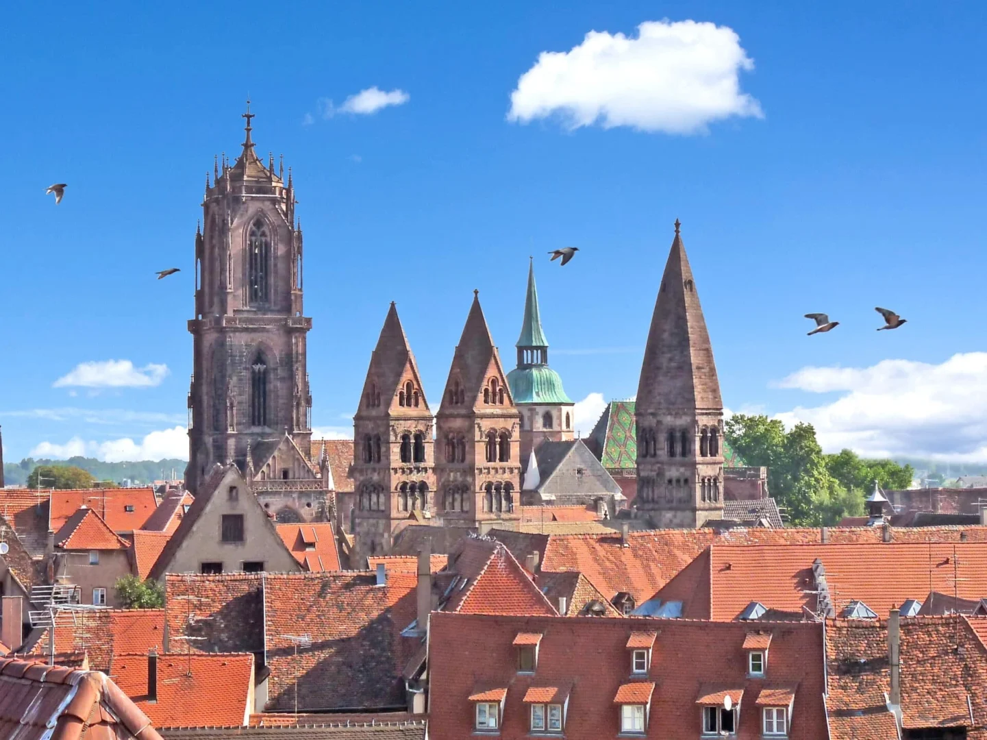 Selestat Vue sur les eglises St Georges et Saint